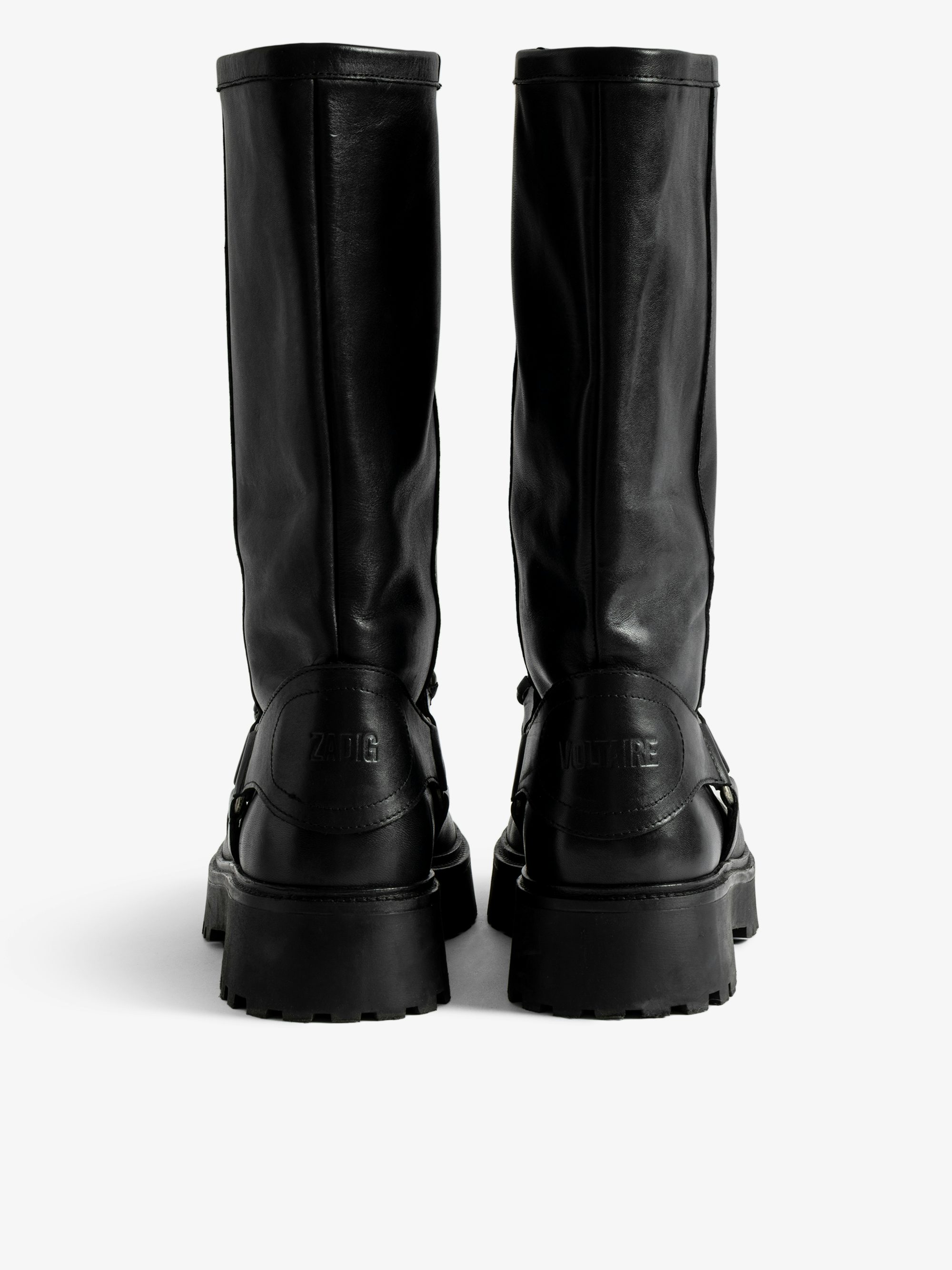 Angie Ankle Boots - Biker-inspired leather ankle boots with harness adorned with chain details.